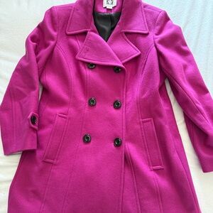 Anne Klein Fuchsia Double-Breasted Pea Coat